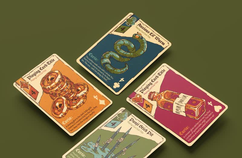 A mockup of 4 of the cards in Dungeon Deck